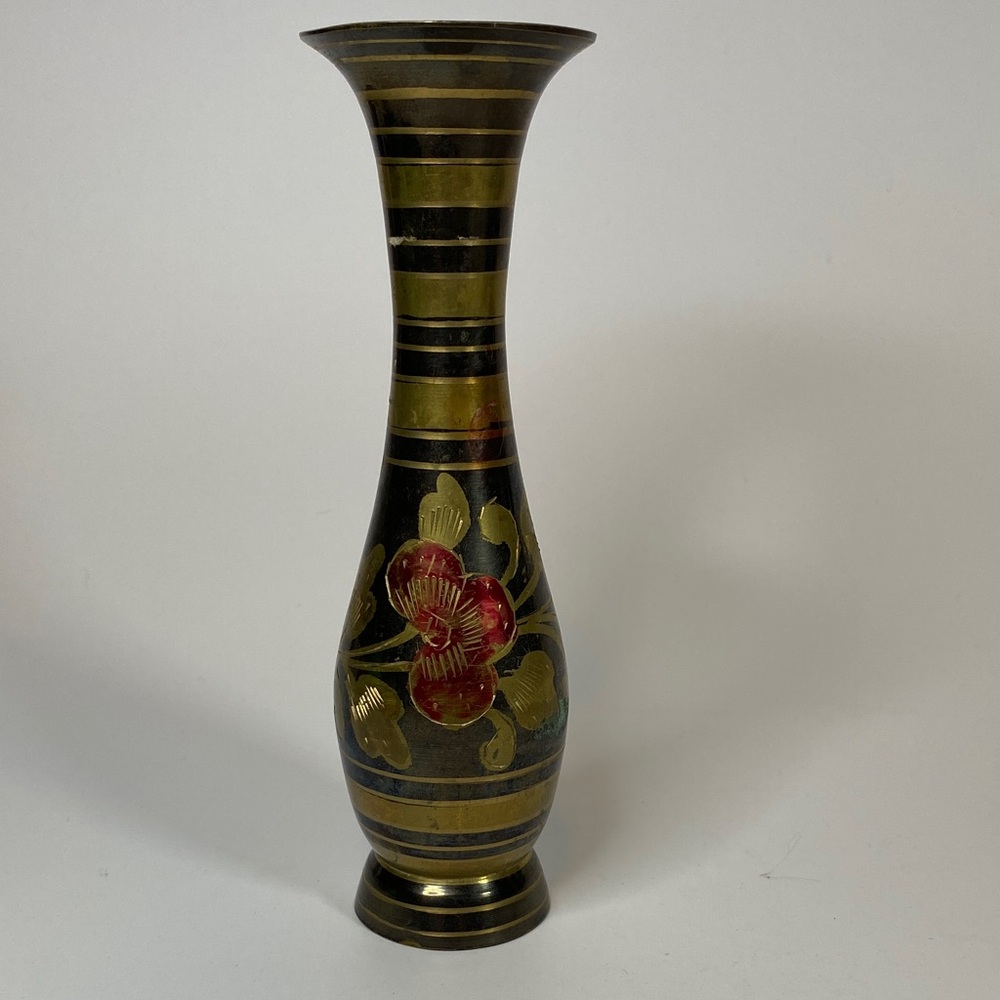 Vintage Etched Brass Vase